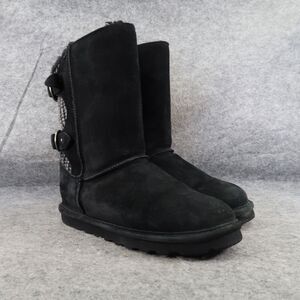 Bearpaw Shoes Womens 7 Boots Winter Warm Clara Leather Knit Pull On Buckle Strap